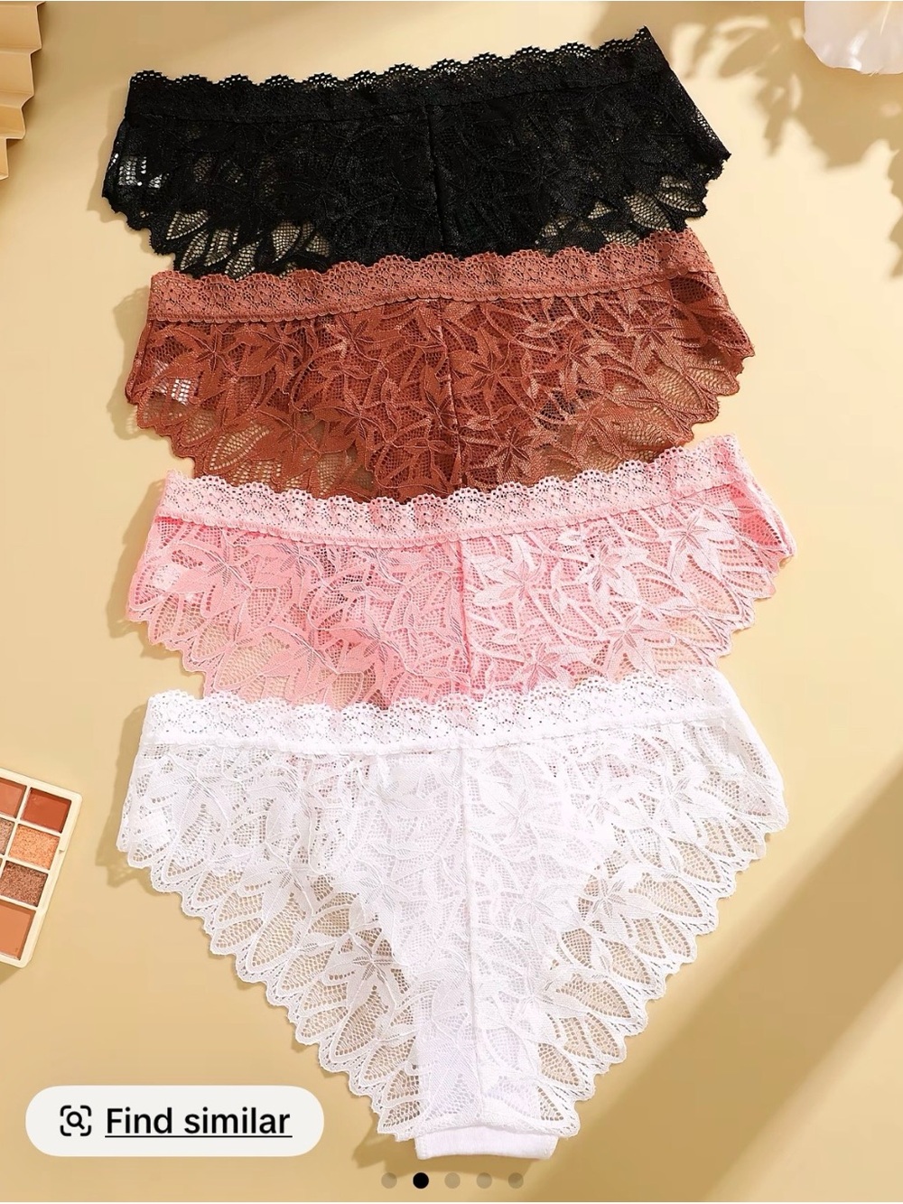 Lace Scallop Bikini Panties - Black, Brown, Pink, White